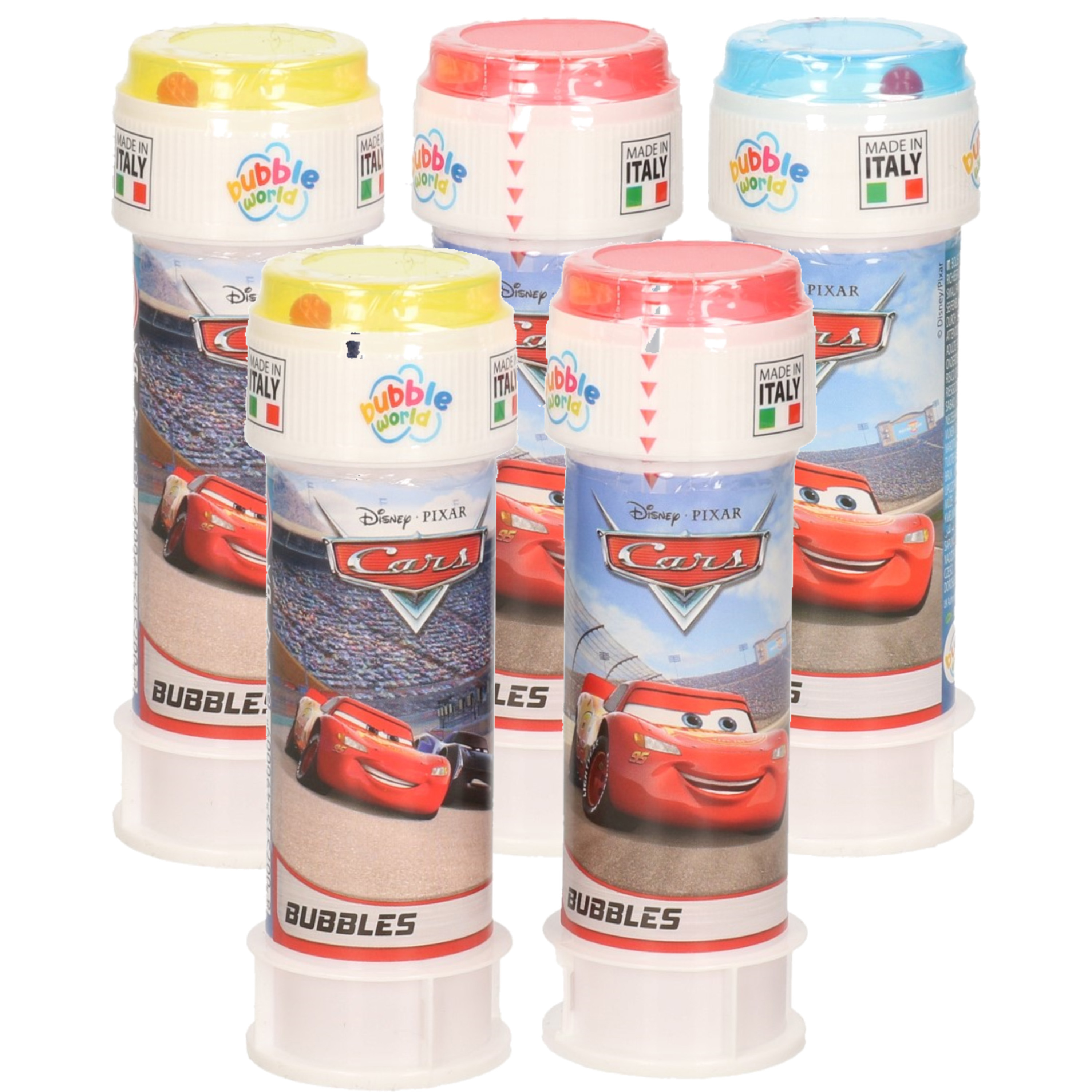 24x Disney Cars bellenblaas flesjes met bal spelletje in dop 60 ml voor kinderen