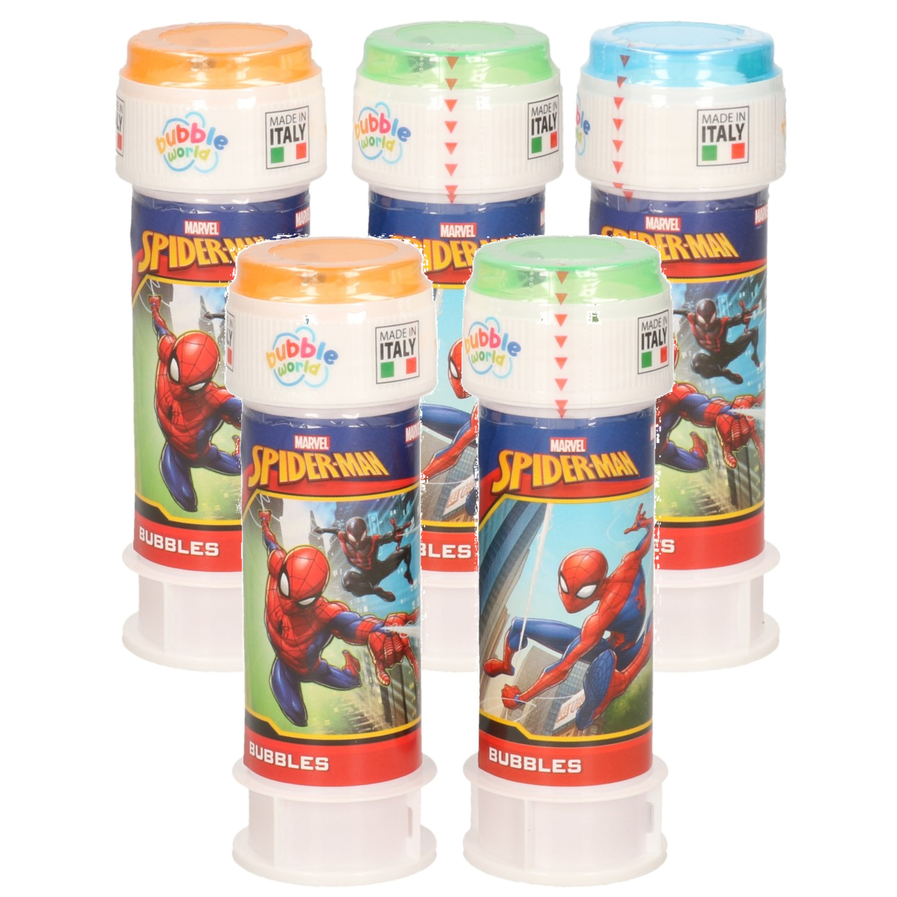 24x Marvel Spiderman bellenblaas flesjes met bal spelletje in dop 60 ml voor kinderen
