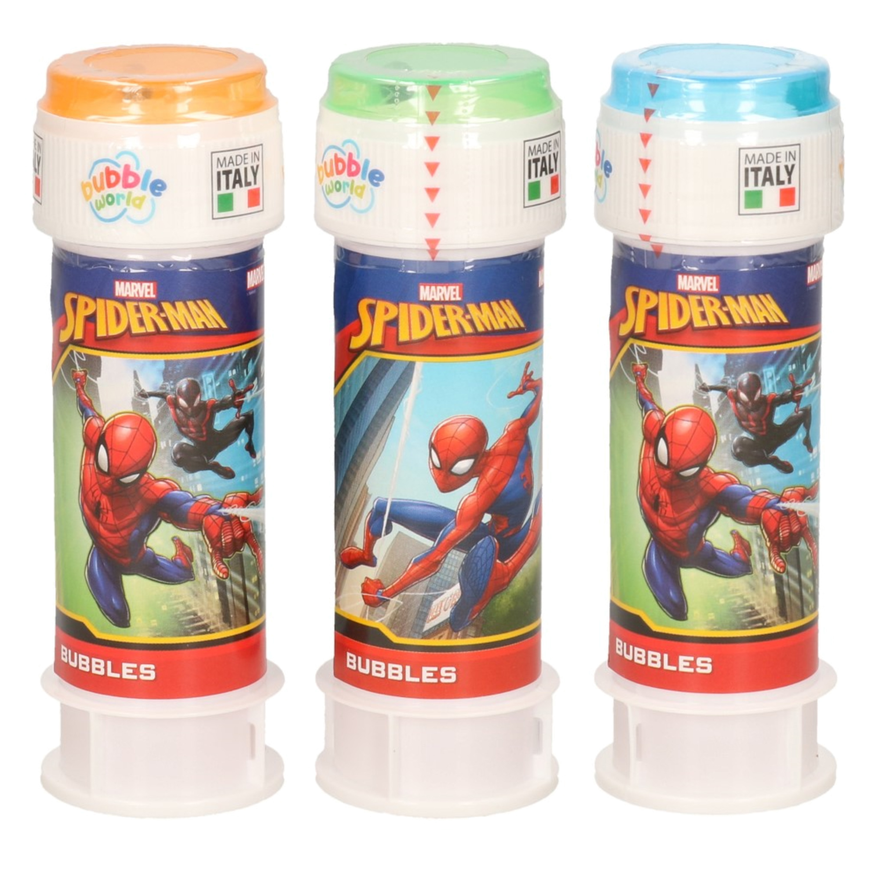 3x Marvel Spiderman bellenblaas flesjes met bal spelletje in dop 60 ml voor kinderen