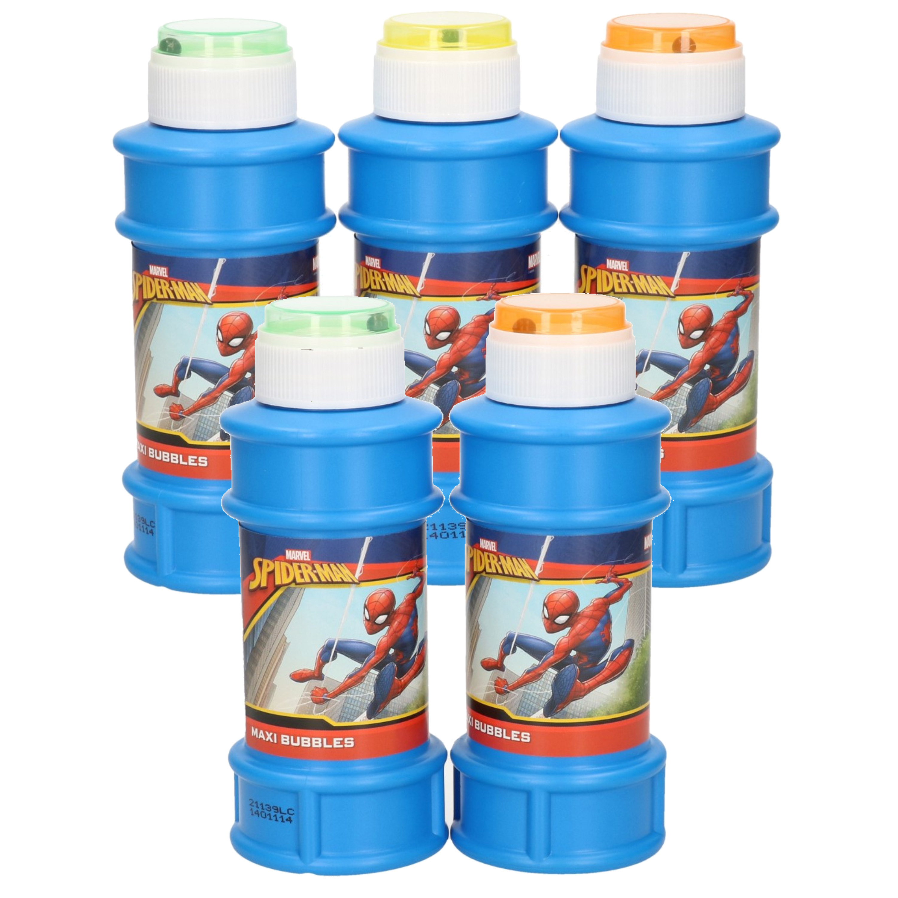 6x Marvel Spiderman bellenblaas flesjes met bal spelletje in dop 175 ml voor kinderen