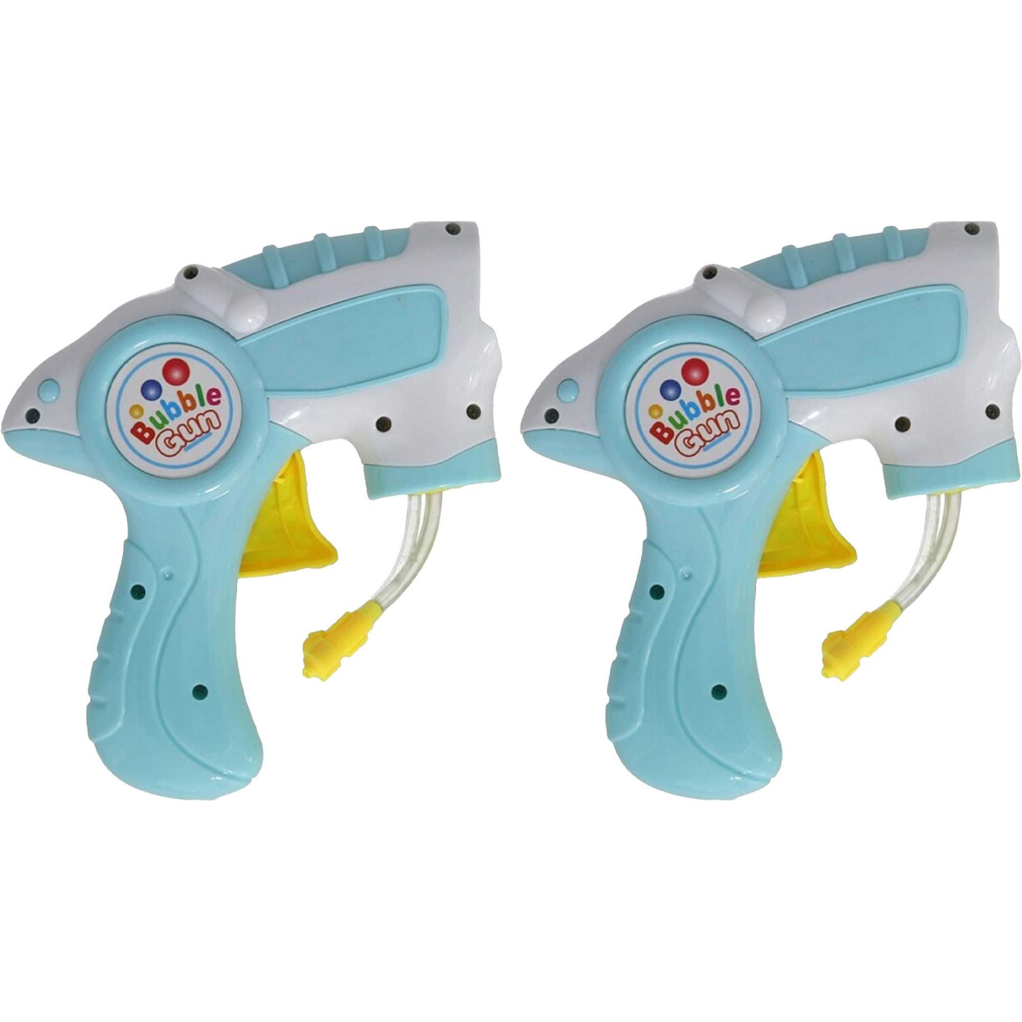 Bellenblaas speelgoed pistool - 2x - met vullingen - lichtblauw - 15 cm - plastic - bellen blazen