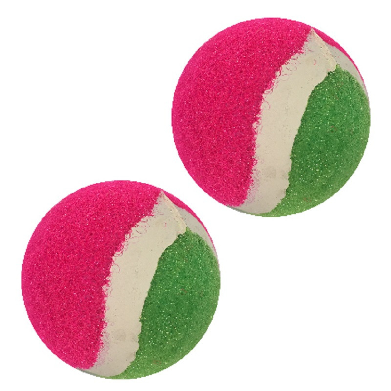 Vangbal ballen - 2x - roze/groen - speelgoed - dia 5 cm