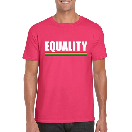 Equality shirt roze met regenboog vlag heren